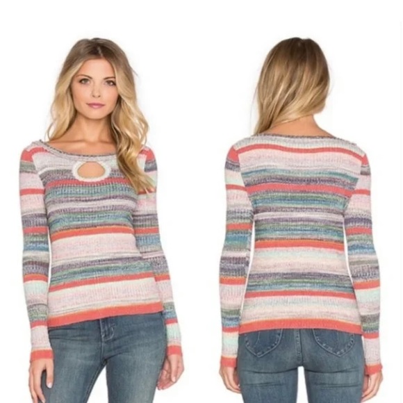 Free People Sunshine Dreamer Multicolor Sweater With Sexy Cutout Size Large - Picture 1 of 6